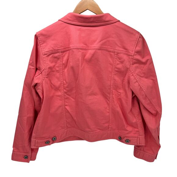 Talbots Jean Jacket Womens Petite XL XLp Coral Pink Denim Button Up Coastal - Picture 4 of 8